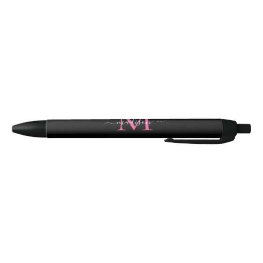 Stylo Noir Chic noir Magenta rose Monogramme Nom du script (Bas)