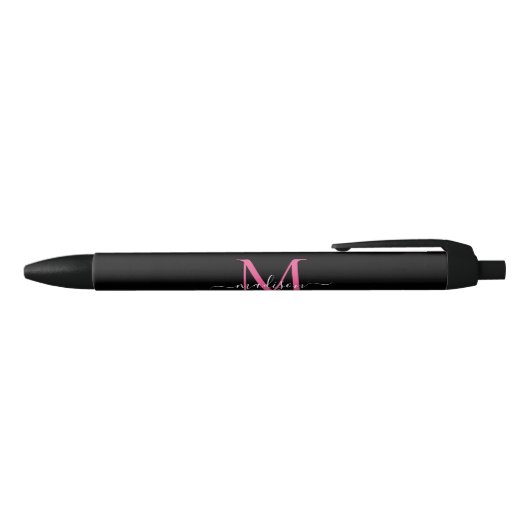 Stylo Noir Chic noir Magenta rose Monogramme Nom du script (Haut)
