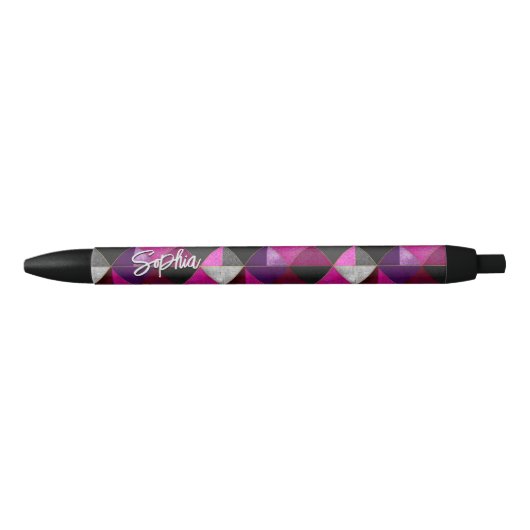 Stylo Noir Chic rose violet gris géométrique (Devant)