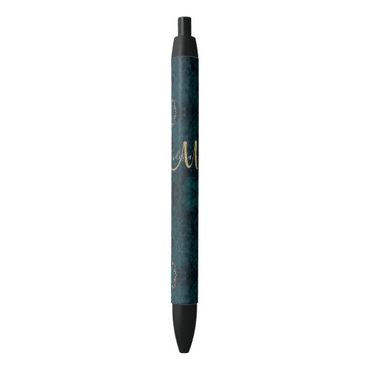 Stylo Noir Chic Turquoise Gold Parties scintillant Agate Pers (devant Vertical)