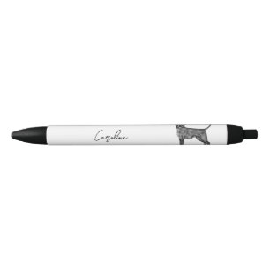 Stylo Noir Chien Boxer Allemand En Noir Et Blanc & Nom Person