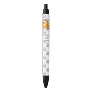 Stylo Noir Chien de dessin animé mignon Pomeranian orange & n