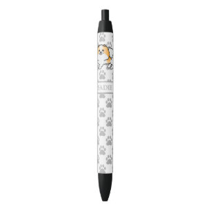 Stylo Noir Chien de dessin animé Pomeranian Parti-Couleur Ora