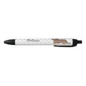 Stylo Noir Chien teckel à longs poils chocolat et feu & nom (Bas)