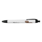 Stylo Noir Chien teckel à longs poils chocolat et feu & nom (Haut)