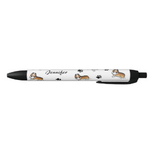 Stylo Noir Chiens Rough Collie Sable Avec Pattes & Nom
