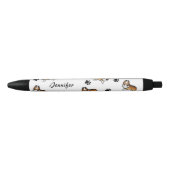 Stylo Noir Chiens Sable Rough Collie avec pattes et nom (Devant)