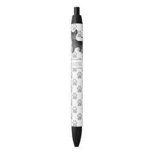 Stylo Noir Chihuahua de dessin animé à poil lisse noir & nom