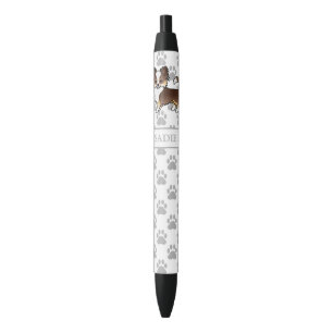 Stylo Noir Chihuahua tricolore à poil long au chocolat & nom