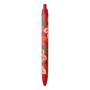 Stylo Noir Chinoiserie Rouge Floral Hawaïen Kimono Japonais