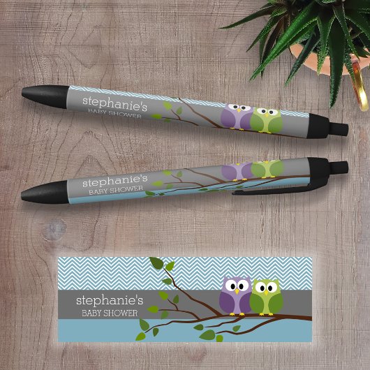 Stylo Noir Chouette mignonne en Branche - Bleu bébé garçon do