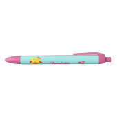 Stylo Noir Chouette sur branche avec Fleurs roses Nom personn (Haut)