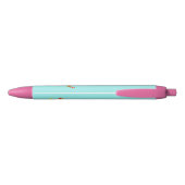 Stylo Noir Chouette sur branche avec Fleurs roses Nom personn (Dos)