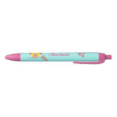 Stylo Noir Chouette sur branche avec Fleurs roses Nom personn (Bas)