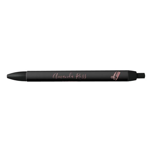 Stylo Noir Ciseaux en or rose et peigne noir (Devant)