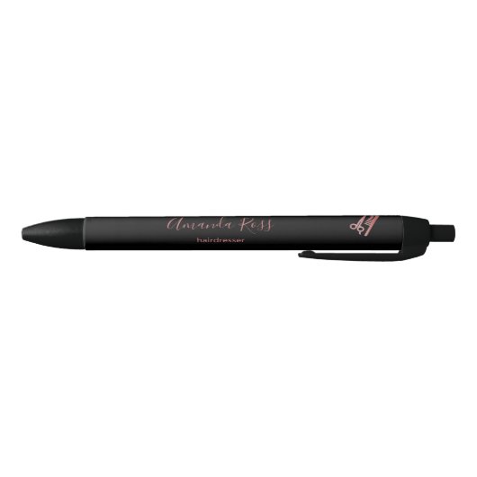 Stylo Noir Ciseaux en or rose et peigne noir (Bas)