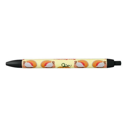 Stylo Noir citrouille de Thanksgiving et dinde (Devant)