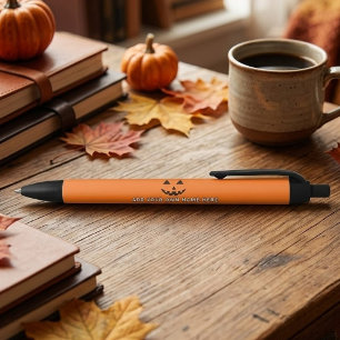 Stylo Noir Citrouille Halloween orange personnalisée Votre no