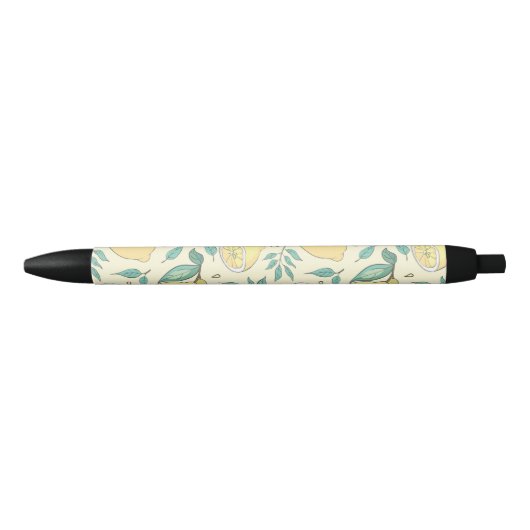 Stylo Noir Citrus de citron moderne jaune d'été Personnalisé (Devant)