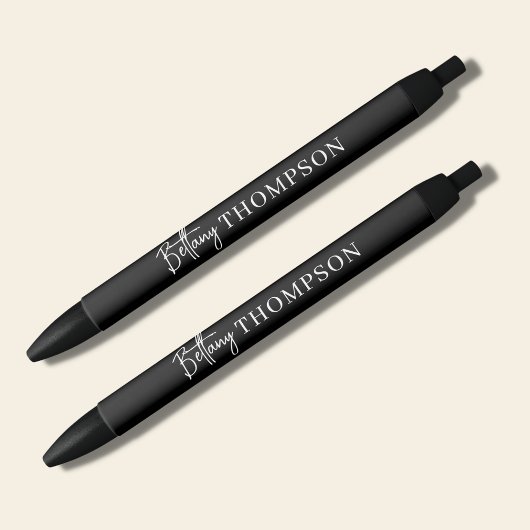 Stylo Noir Classique Moderne Noir & Monogramme Script