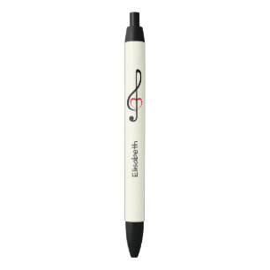 Stylo Noir Clef triple avec le coeur rose brillant