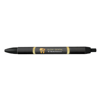 Stylo Noir Clinique Dentaire Professionnelle Logo Dent en Or