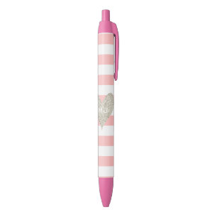 Stylo Noir Coeur Parties scintillant argent