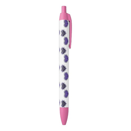 Stylo Noir Coeurs à fleurs violettes (Bas (Vertical))