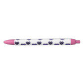 Stylo Noir Coeurs à fleurs violettes (Devant)