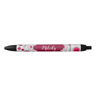 Stylo Noir Coeurs blancs blancs blancs blancs Whimsical fleur
