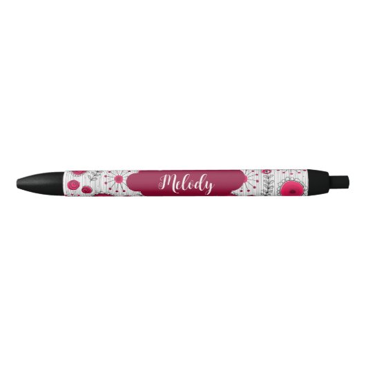 Stylo Noir Coeurs blancs blancs blancs blancs Whimsical fleur (Devant)