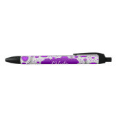 Stylo Noir Coeurs blancs violet blanc Whimsical fleurs nom fl (Haut)