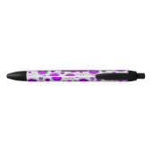 Stylo Noir Coeurs blancs violet blanc Whimsical fleurs nom fl (Dos)