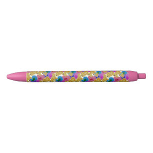 Stylo Noir Coeurs colorés Design Saint Valentin