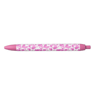 Stylo Noir Coeurs Confetti rose