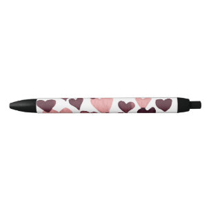 Stylo Noir Coeurs d'aquarelle de la Saint-Valentin - rose fon