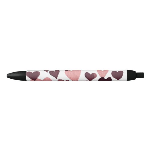 Stylo Noir Coeurs d'aquarelle de la Saint-Valentin - rose fon (Devant)