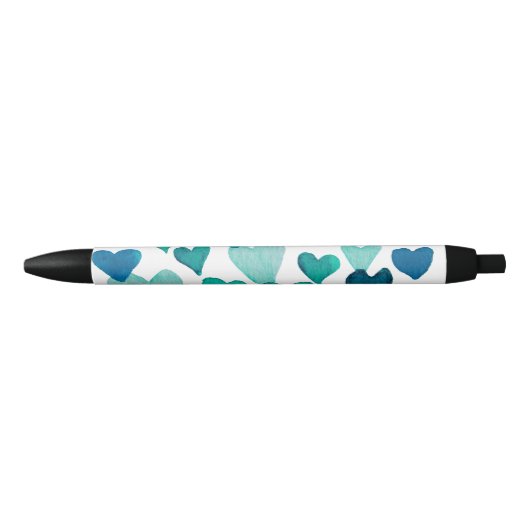 Stylo Noir Coeurs d'aquarelle de la Saint-Valentin - turquois (Devant)
