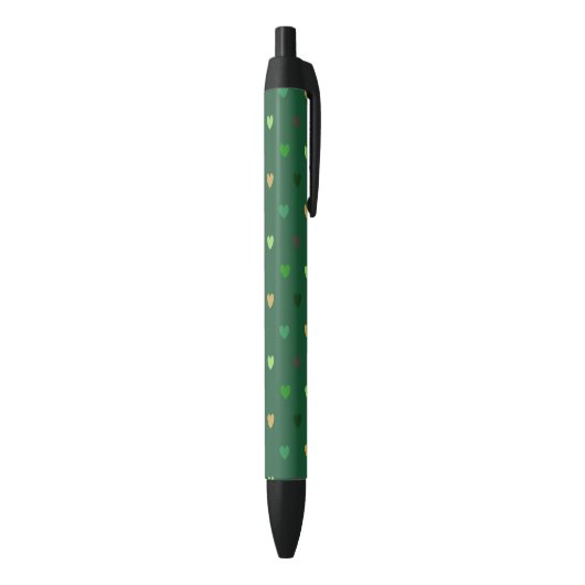 Stylo Noir Coeurs de Polka sur vert de forêt (Bas (Vertical))