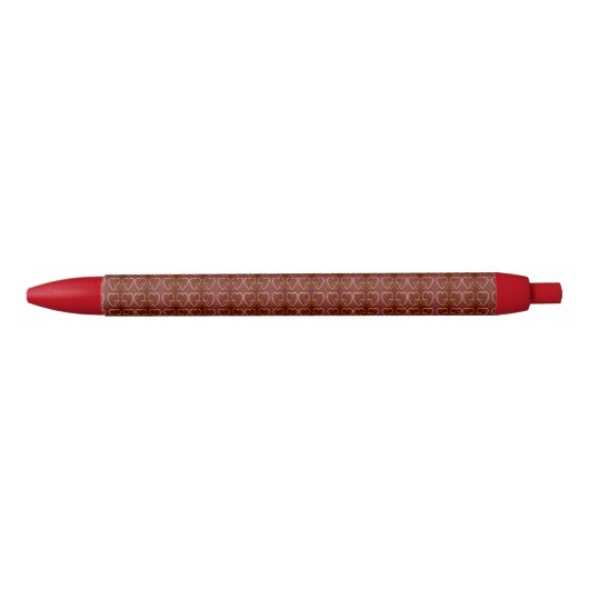 Stylo Noir Coeurs d'or sur marron (Devant)