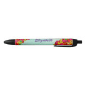 Stylo Noir Coeurs et fleurs de doodle à main mignonne (Bas)