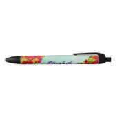 Stylo Noir Coeurs et fleurs de doodle à main mignonne (Haut)