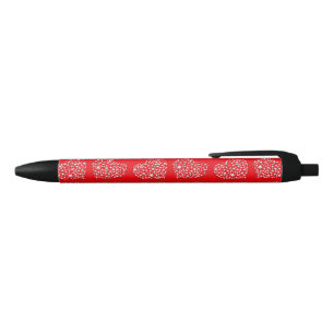 Stylo Noir Coeurs étoilés en argent sur Arrière - plan rouge