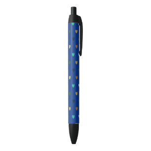 Stylo Noir Coeurs Polka dans les tons bleu paon
