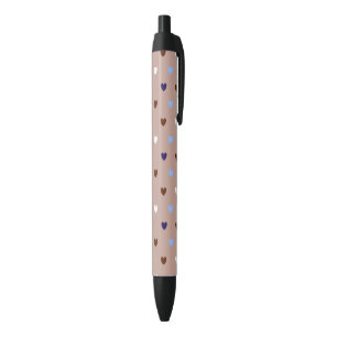 Stylo Noir Coeurs Polka sur brun pâle