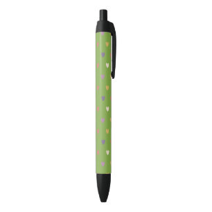 Stylo Noir Coeurs Polka sur vert vert
