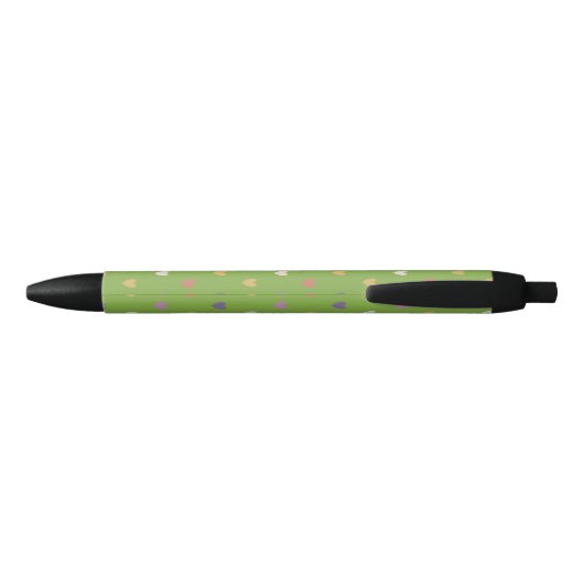 Stylo Noir Coeurs Polka sur vert vert (Dos)