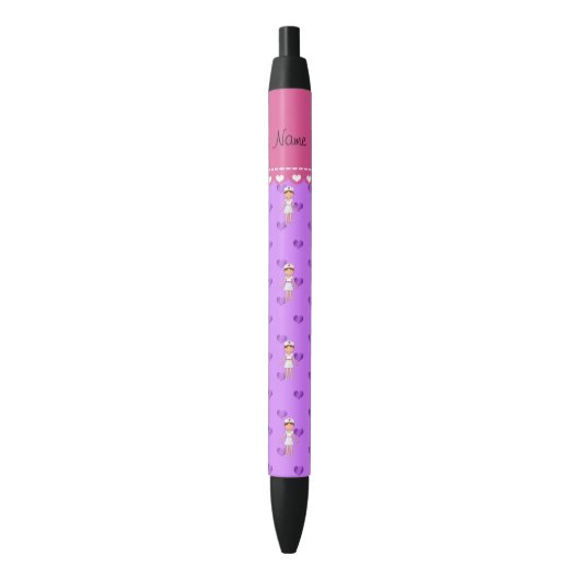 Stylo Noir Coeurs pourpres en pastel personnalisés (devant Vertical)