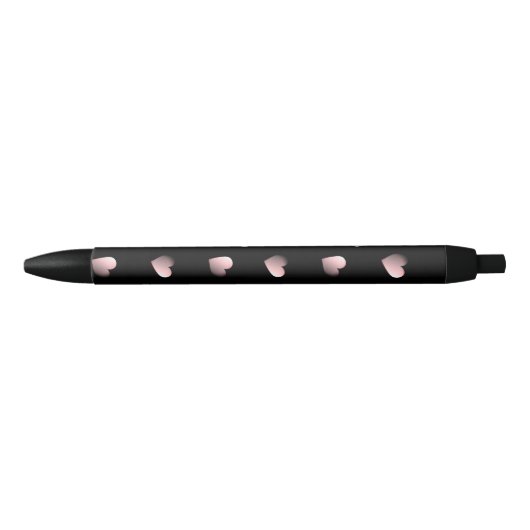 Stylo Noir Coeurs rose3D sur noir (Devant)