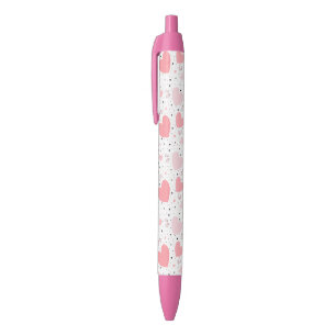 Stylo Noir Cœurs roses et petit cochon